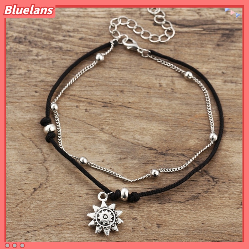 Bluelans Chain Anklet Sun Shape Convenient to Store Silver Color Women Foot Anklet Jewelrys