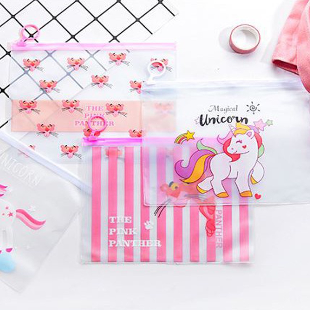 BRGUNIK Tempat Pensil / Tas Pouch Kosmetik Transparan Pencil Motif Karakter Unicorn Impor R079