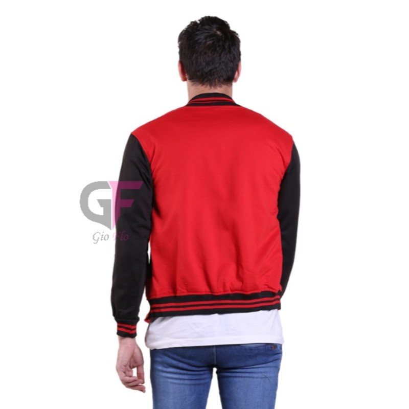 GIOFLO Jaket Baseball Pria Simple Casual Terkini Merah / JAK 2159