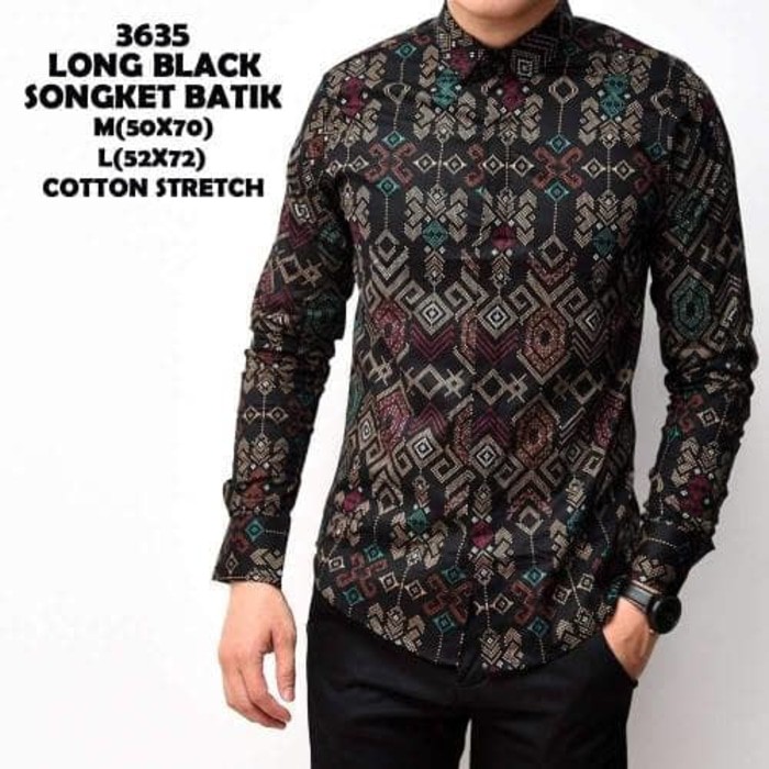 Kemeja Batik Songket Pria Panjang Kerja Kantor Slimfit / Baju Batik