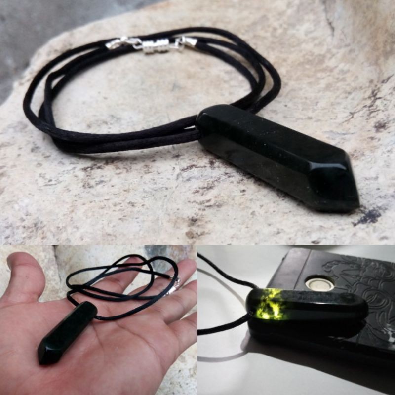 kalung liontin giok hitam asli pria wanita naga