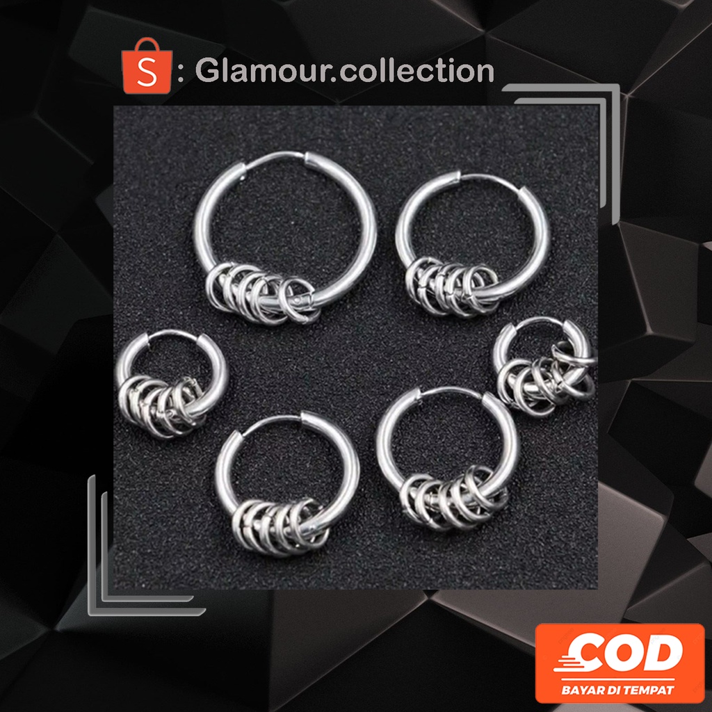 [COD] Anting Tindik Telinga Titanium Model Ring Bandul Ring Silver/Gold/Hitam Gaya Kpop/Punk - Perlu Lubang Tindik