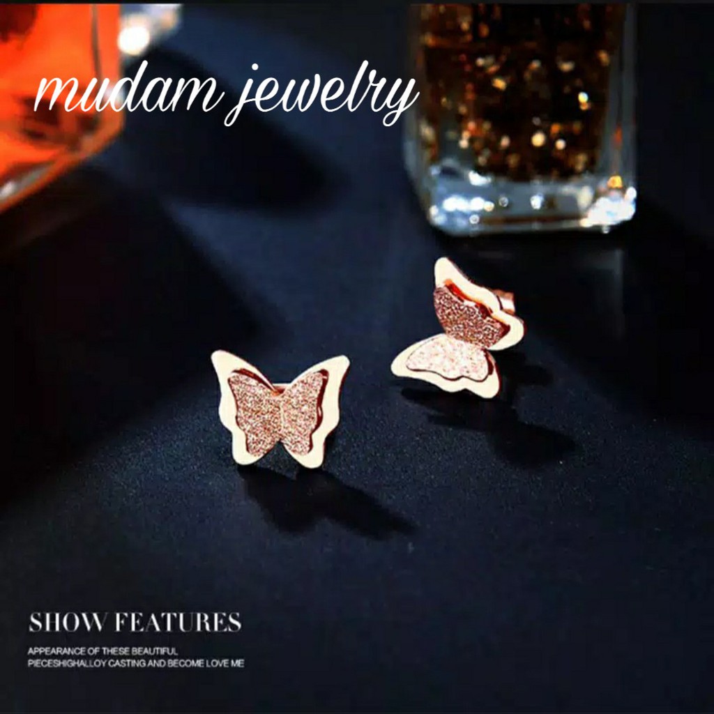 Anting Titanium Model Kupu-Kupu Tersedia Warna Rose Gold, Gold dan Silver