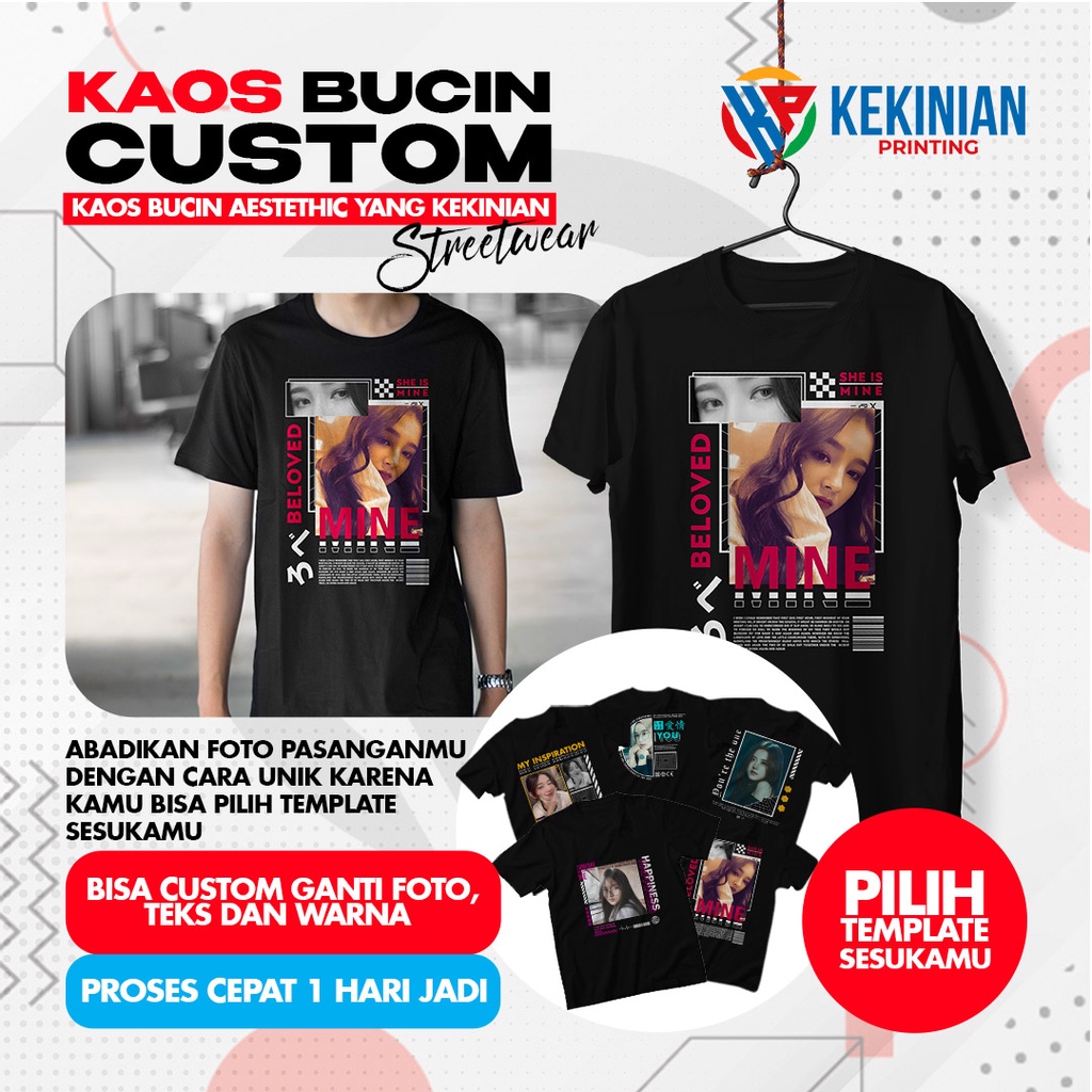 Kaos Custom Foto Bucin Aesthetic Streetwear / Desain Bucin Custom / Request Foto Pasangan / Baju Kao
