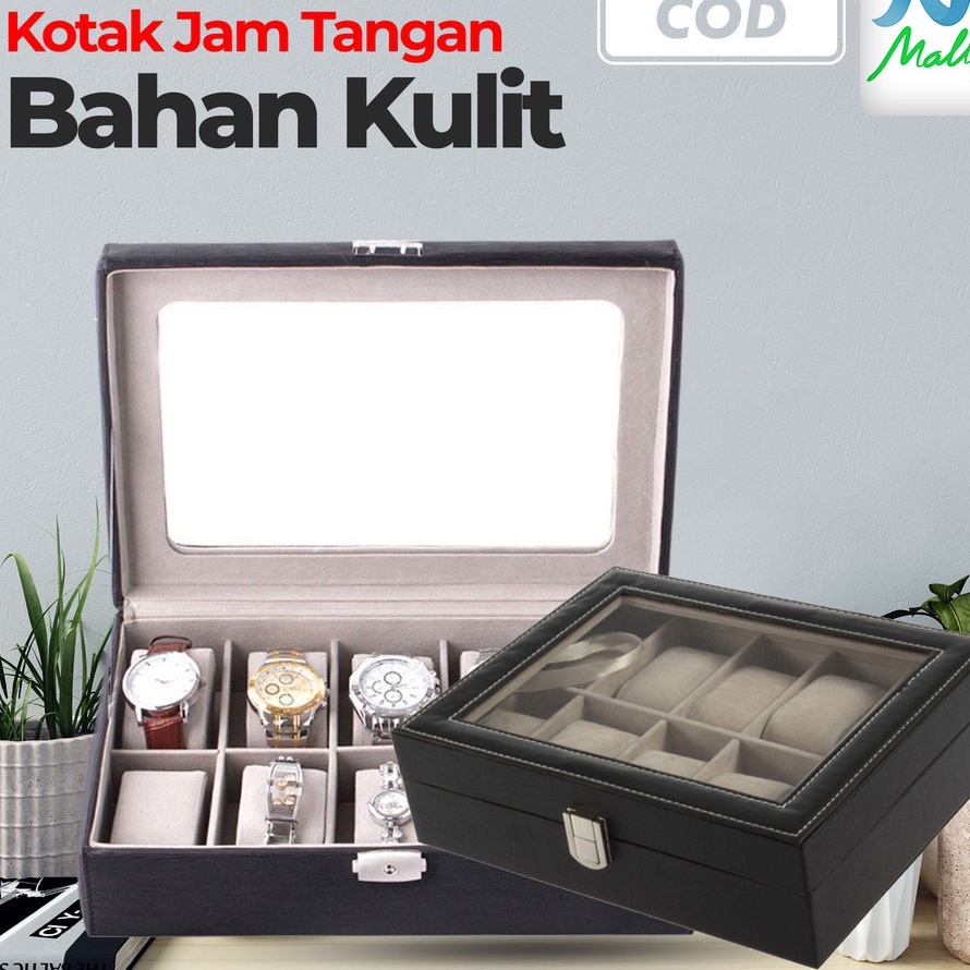 Kotak Jam Tangan Bahan Kulit Display Transparan Storage Box Organizer Jam Tangan dan Perhiasan Premium Tebal PU Leather