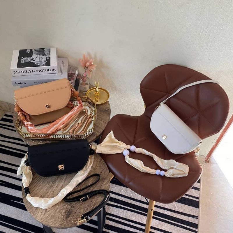 PEDRO Leather Shoulder Bag with Scarf Top Handle