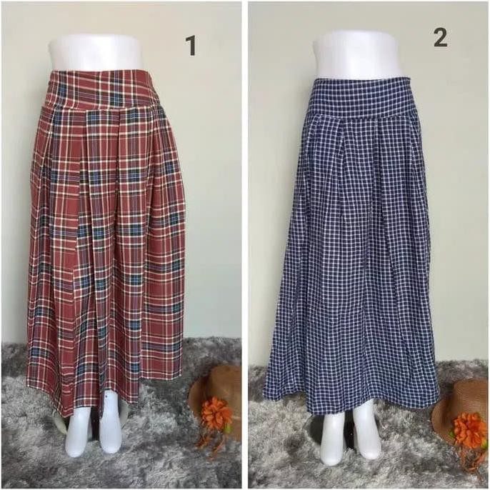 READY ROK CEWEK KOREA. ROK FLARE SKIRT MUSLIM TARTAN RAMPEL MOTIF KOTAK KOTAK MIDI HIJAB EKONOMIS
