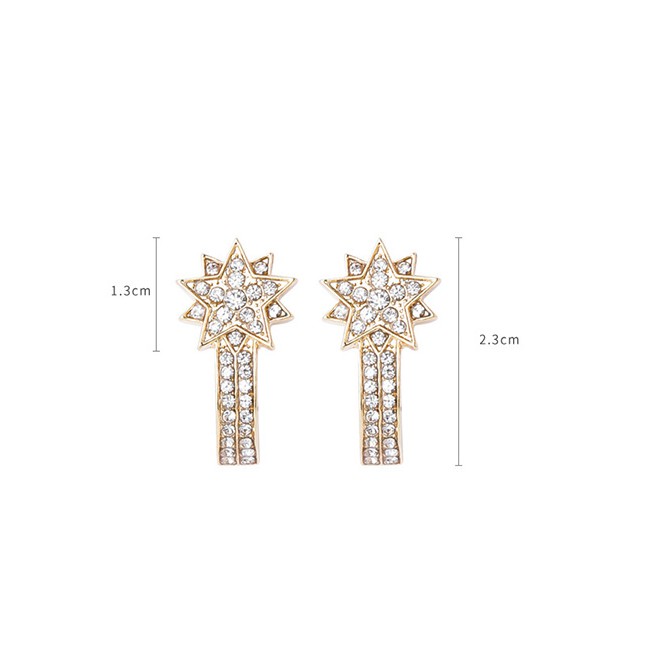 LRC Anting Tusuk Fashion Golden Star Geometric Metal Earrings With Diamonds D84905