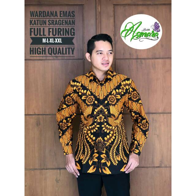 Batik Pria Wardana Emas Asli Katun Sragenan Full Furing Murah