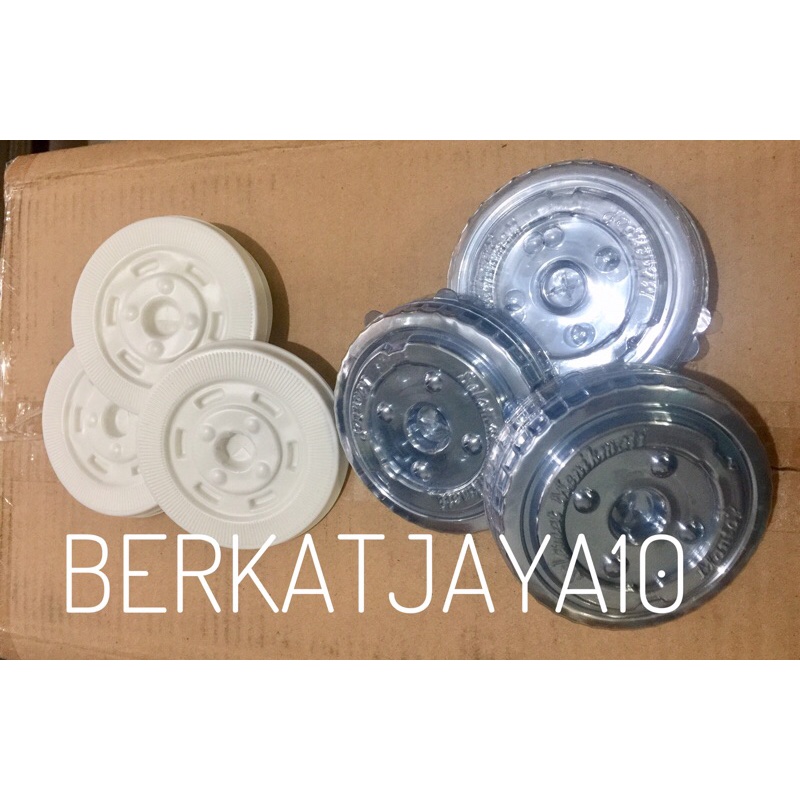 Tutup Gelas Datar Flat Lid Gelas Plastik Oz Putih Susu Bening isi 50 pcs