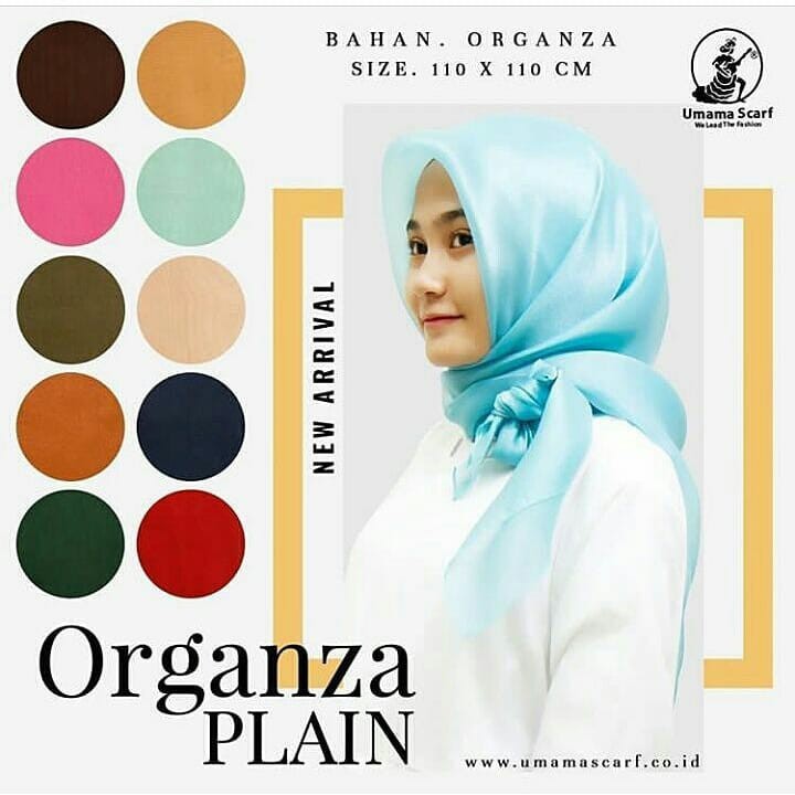 Grosir 10 Pcs Hijab Segi Empat Organza Plain Motif Polos Bahan Organza - By Umama