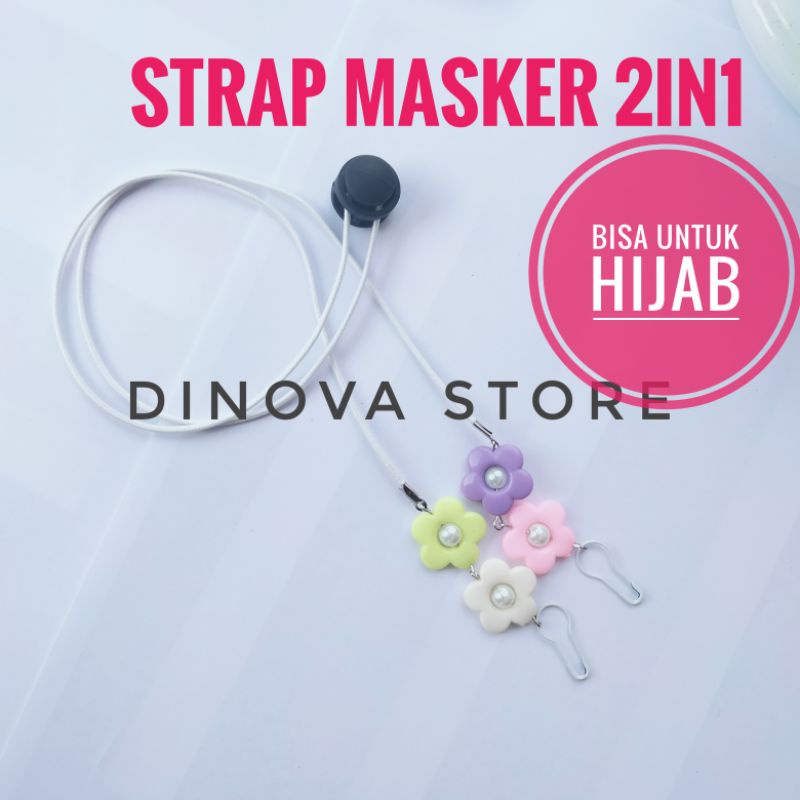 STRAP masker hijab 2 in 1 Bunga 2 polos stoper/strap masker hijab/konektor masker