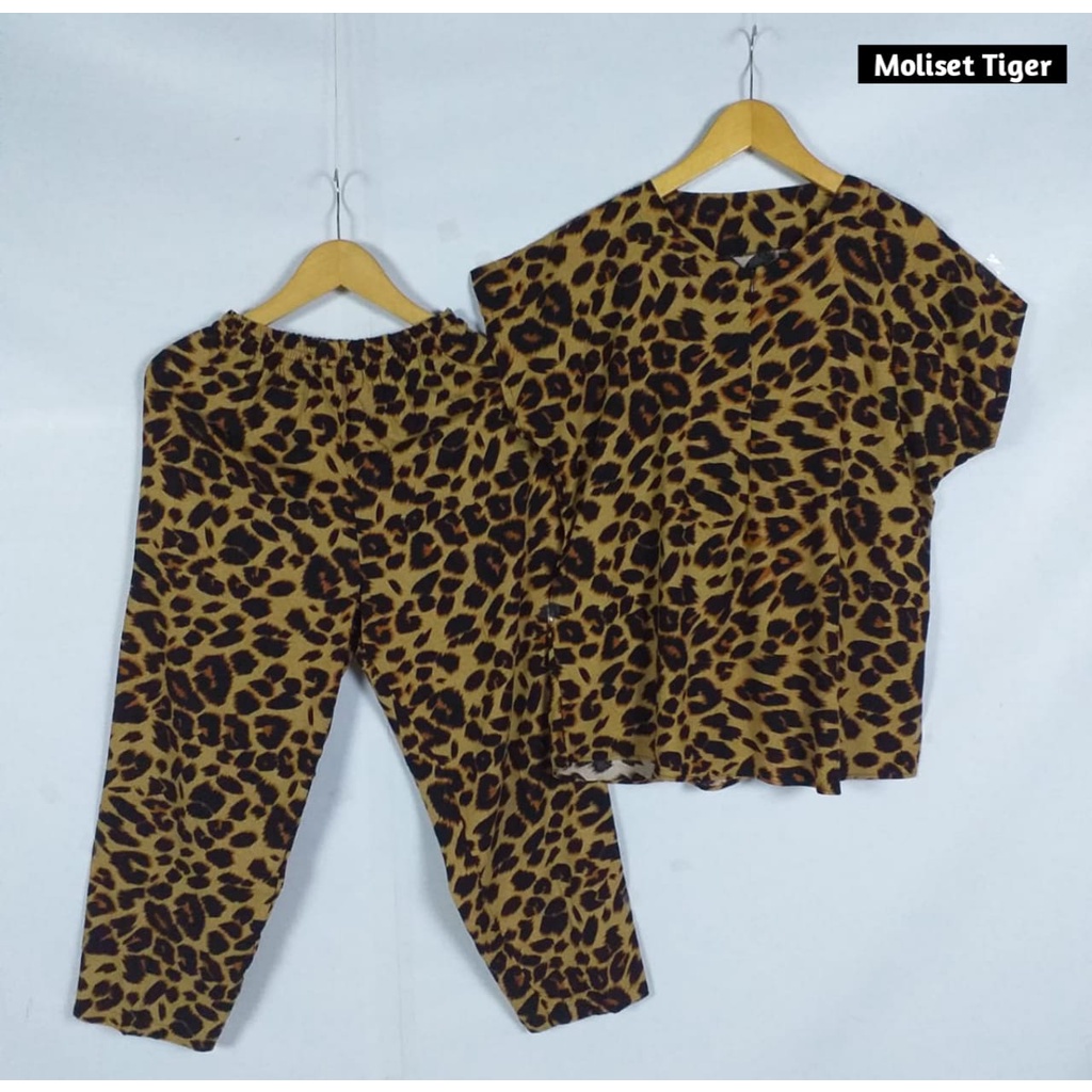 Setelan Piyama Babydoll Lengan Pendek Kekinian Baju Tidur One Set Rayon Premium Wanita Dewasa Busui-Tiger