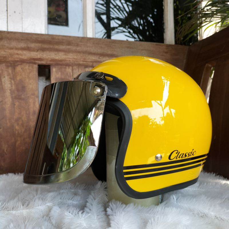 HELM BOGO CLASIK KACA DATAR SILVER/ PELANGI