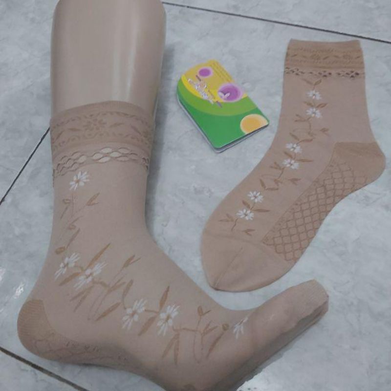 KAOS KAKI STOCKING TIPIS PENDEK3/4 MOTIF KEMBANG DEWASA WANITA