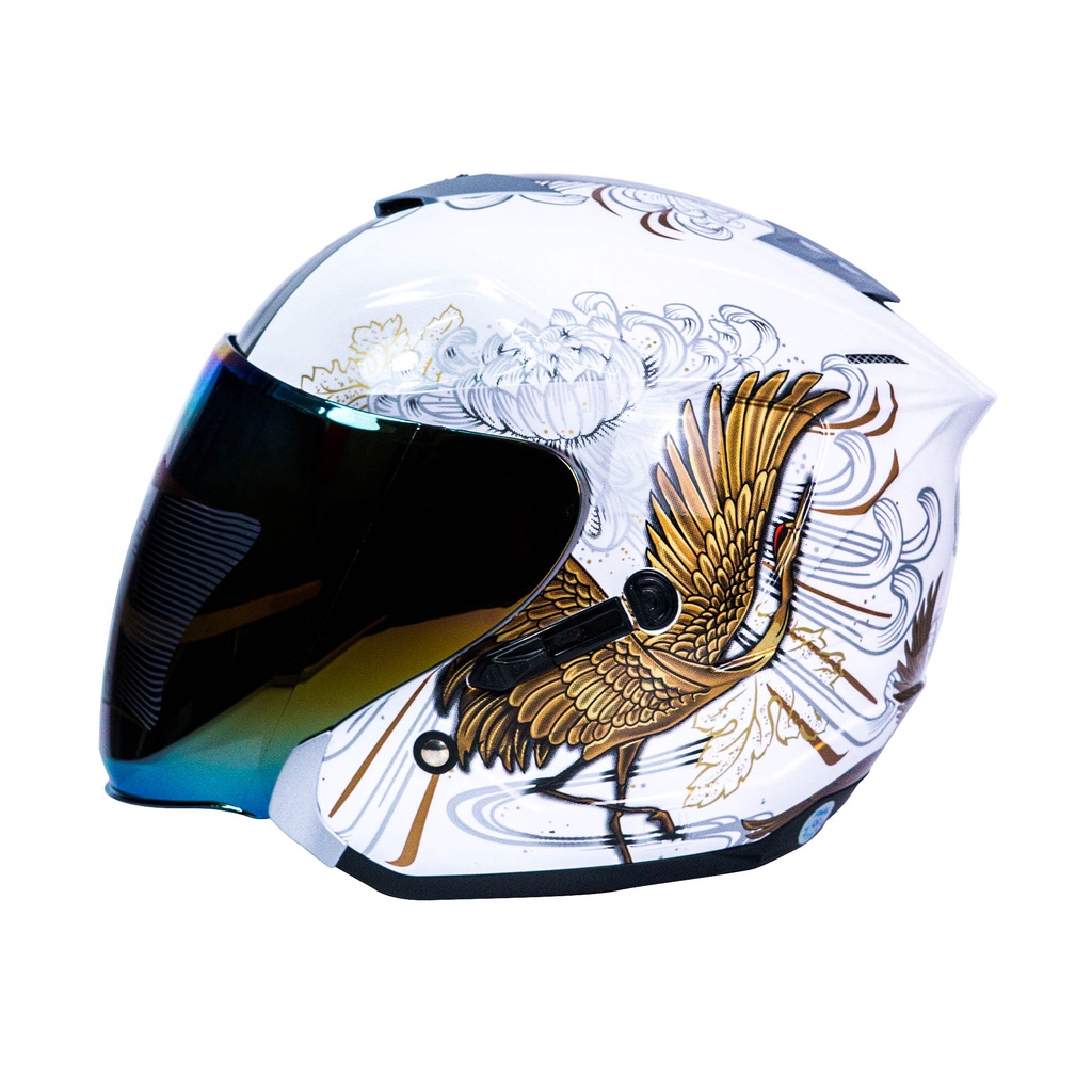 HELM KM7 angsa/swan WHITE GOLD sevenking half face SNI