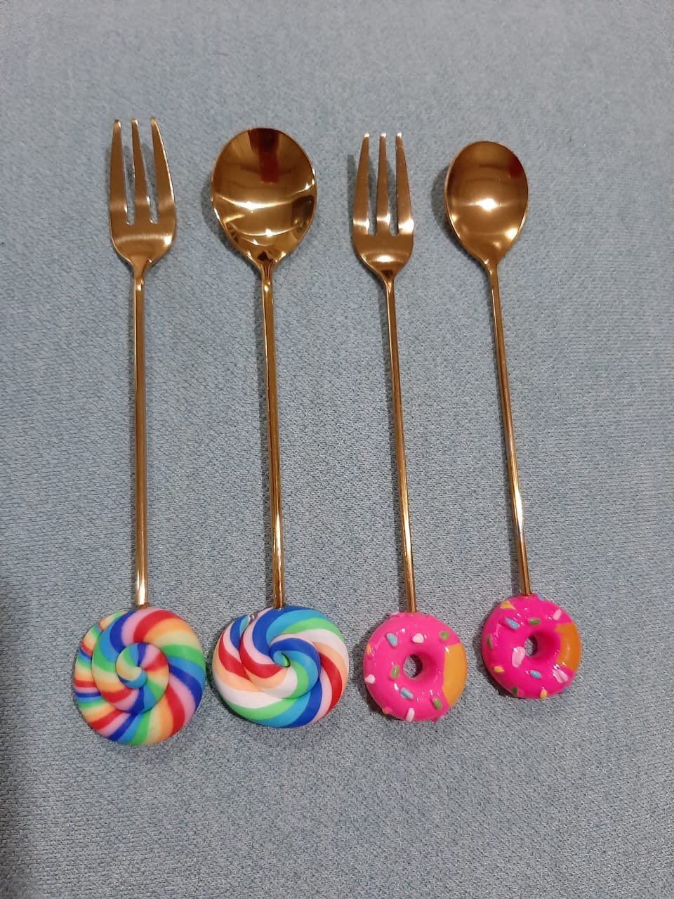 Sendok Garpu Bentuk Donat Bahan Stainless Steel Untuk Dessert Teh Kopi Es Krim