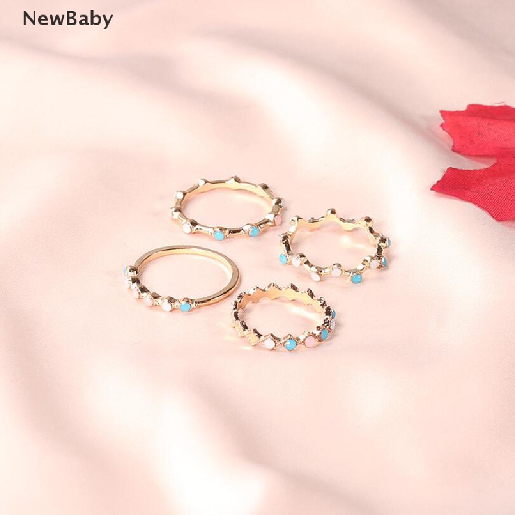 4pcs / Set Cincin Batu Kristal Warna-Warni Gaya Bohemia Untuk Hadiah Pernikahan