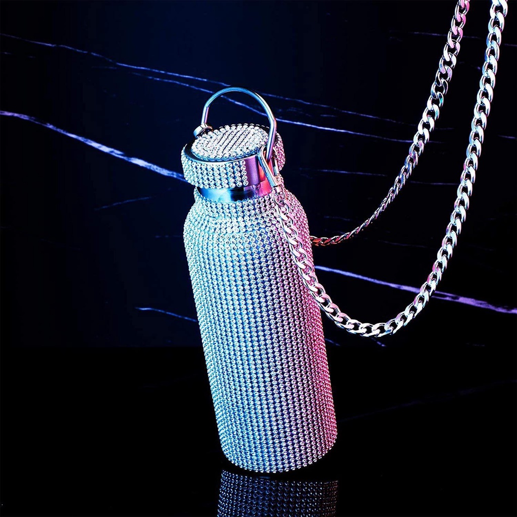 Populer Botol Air Berlian Rantai Stainless Steel Isi Ulang Bling Rhinestone Water Bottle