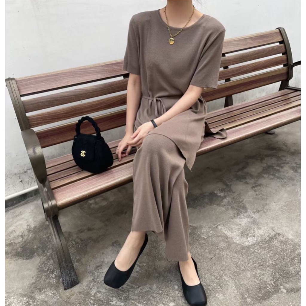 SET6316 Kylie Slit Long Blouse & Pants Knit Set-2