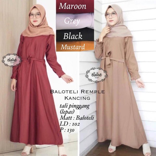 GAMIS BALOTELLI POLOS BUSUI LENGAN REMPEL / Gamis Muslimah murah / Dress Rempel