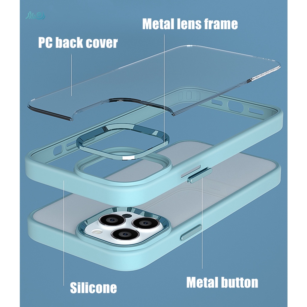 (Metal + Button) Case Silikon Transparan Shockproof Untuk Iphone 13 Pro Max 11 12 Pro Max