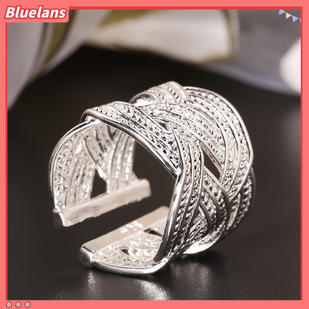 Bluelans Women Fashion 925 Silver Plated Ethnic Style Opening Claw Mesh Finger Ring Party