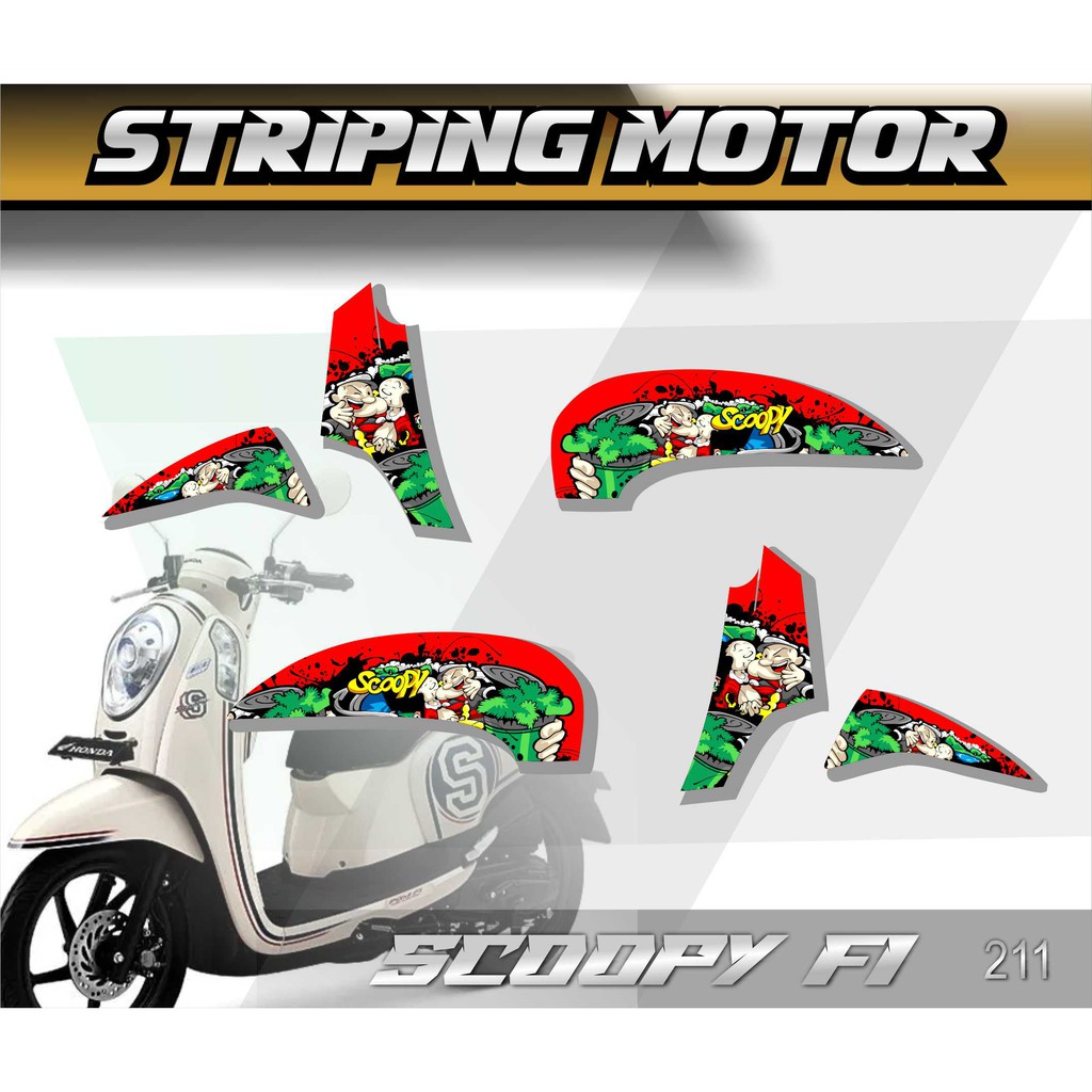 0211 Stiker Striping Scoopy FI 2013-2016 Popeye Bayam | Pilihan Bahan Premium Glossy, Doff, Hologram