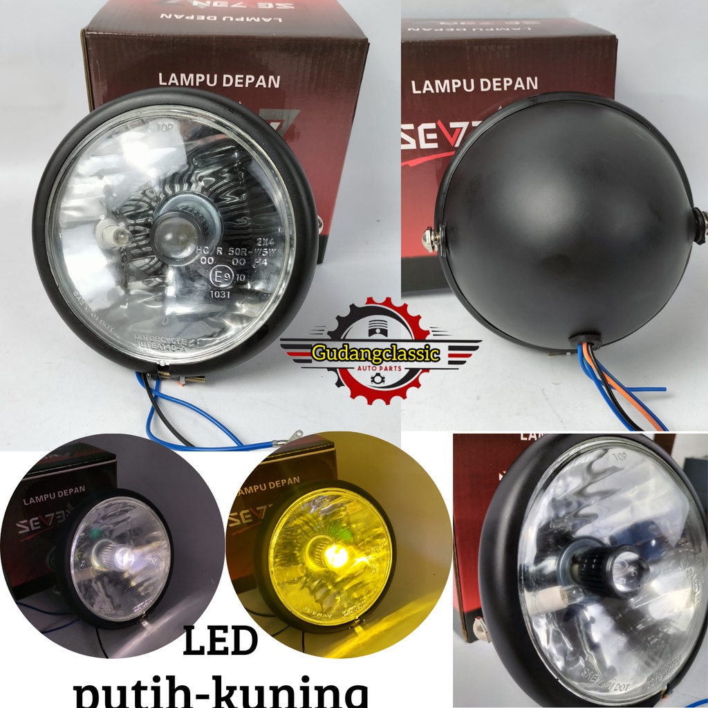 REFLEKTOR LAMPU DEPAN JUTE CB LED PESEK JUTE HITAM KACA BENING SEVEN