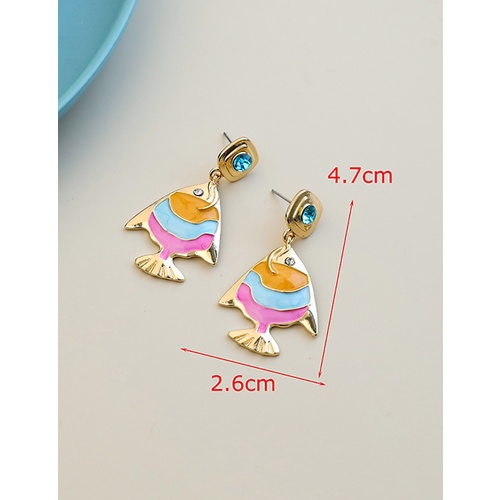 LRC Anting Tusuk Fashion Color Alloy Diamond Goldfish Stud P58692