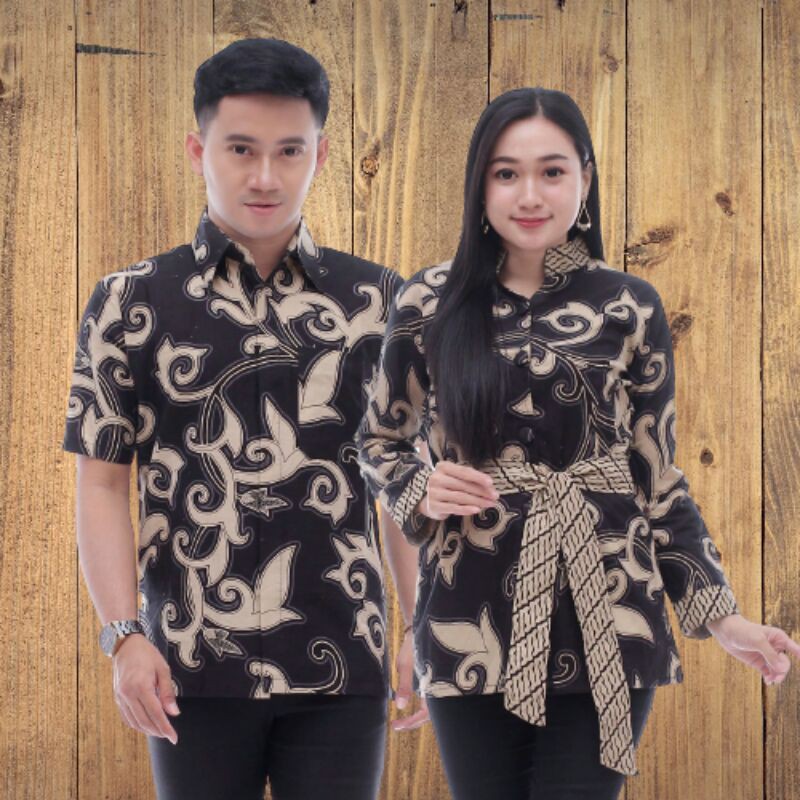 couple batik motif kangkung ori Arta batik seragam atasan pakaian batik sarimbit ori karyaku terbaru