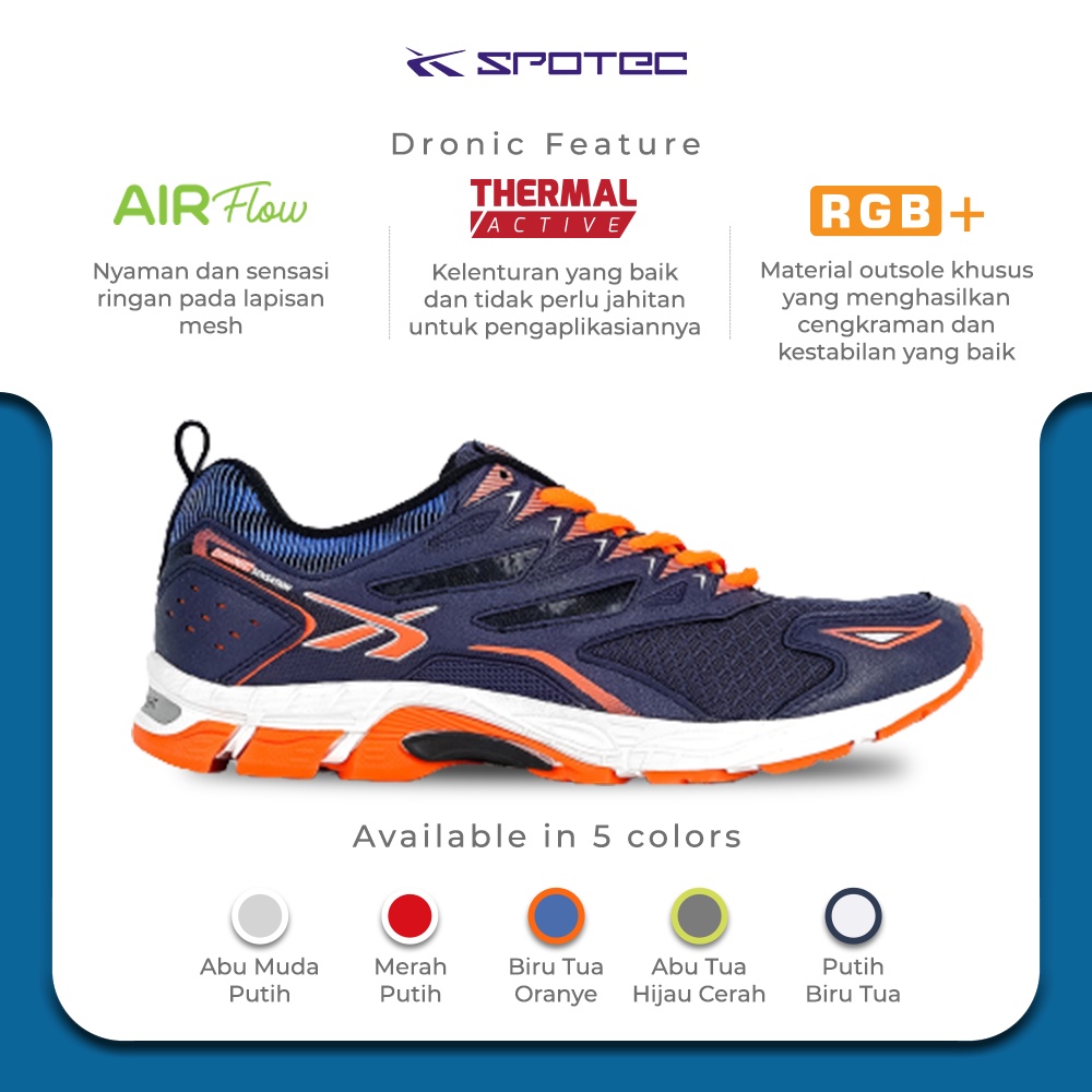 Jual SPOTEC Sepatu Running Dronic Biru Tua - Oranye | Shopee Indonesia