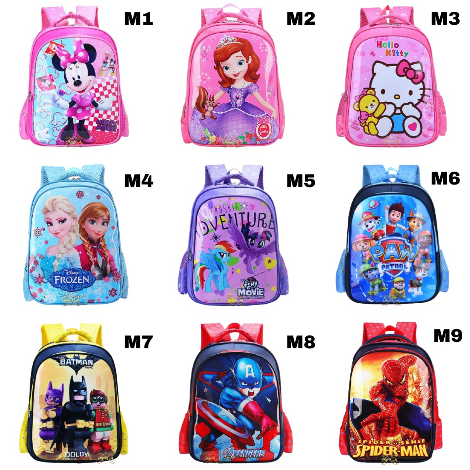 Tas Ransel Sekolah TK / SD Anak Backpack tipe 2 Ruang karakter super lucu manis - M0168