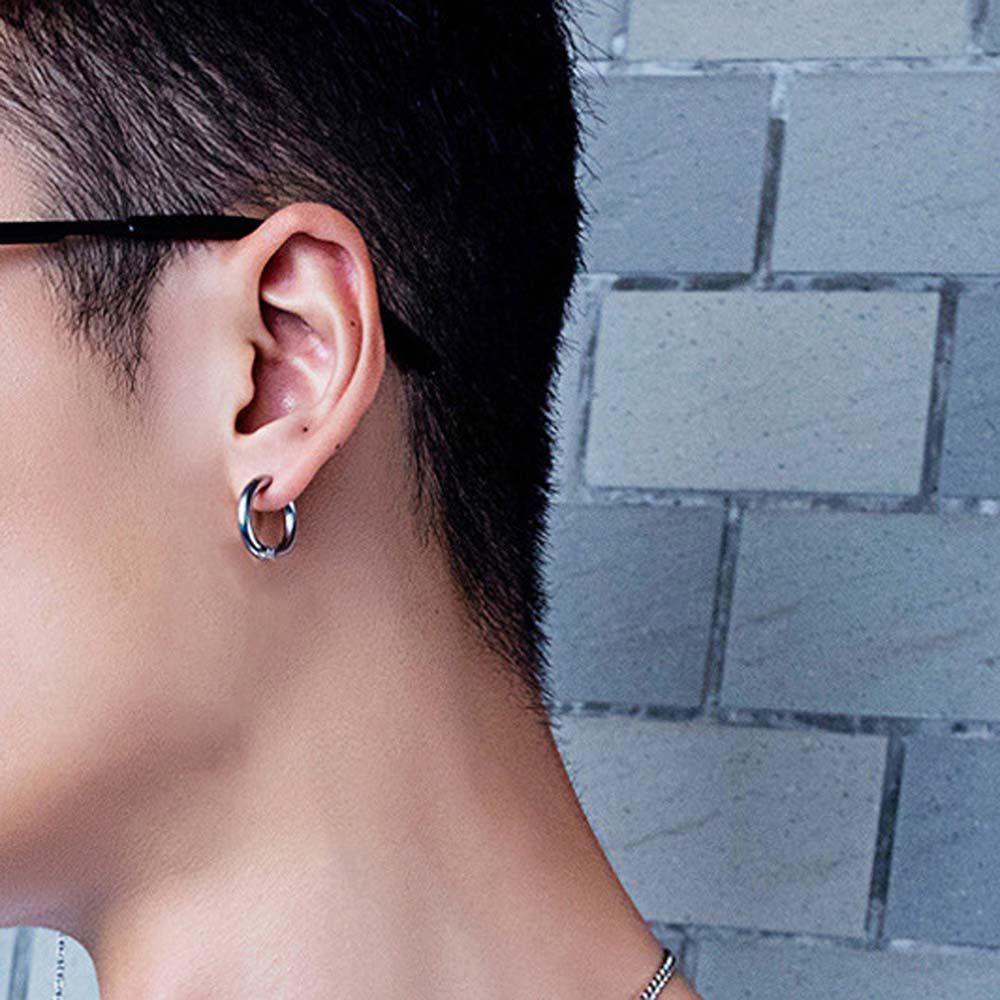 Rebuy Anting Hoop Palsu Warna Perak Kepribadian Rock Roll Lingkaran Tanpa Lubang Non Piercing Bulat Geometris Anting Klip Hitam