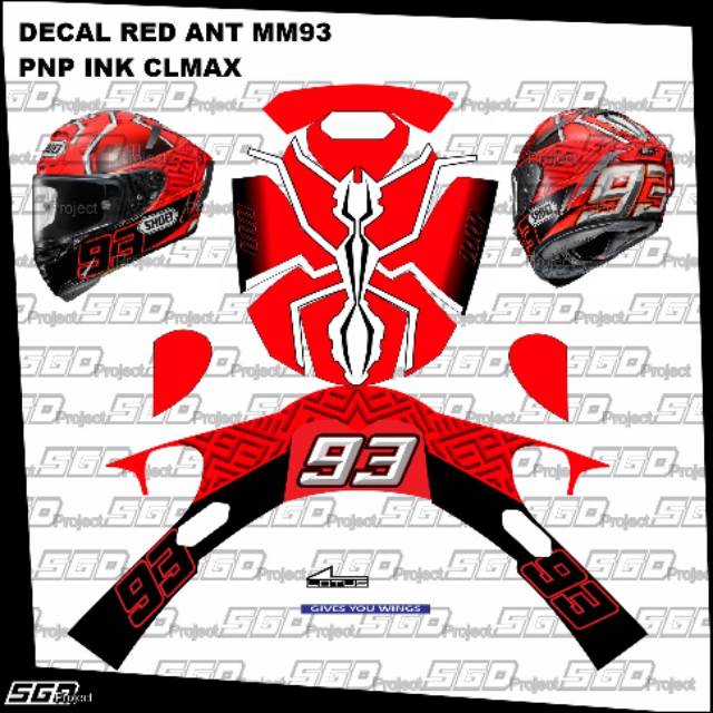 Stiker Decal Helm Motif Red Ant 93 PNP INK CLMAX
