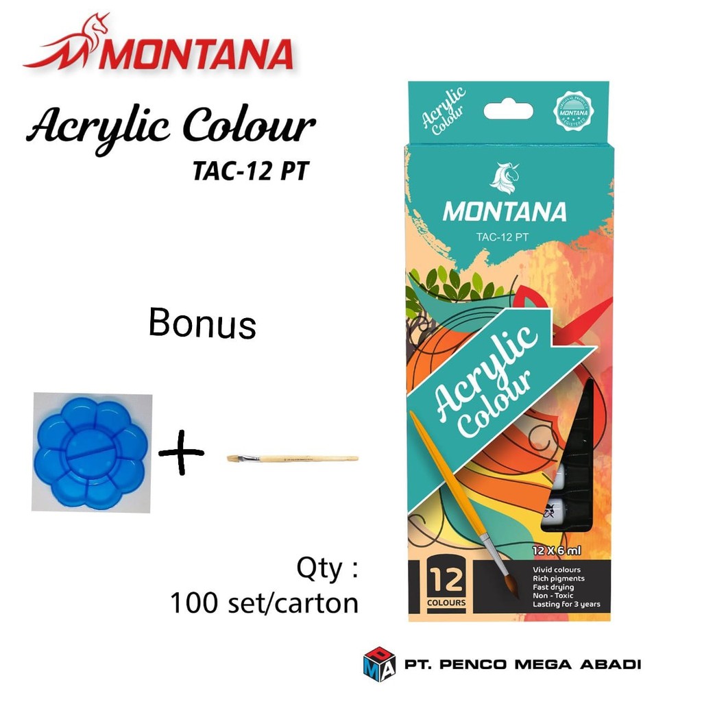 

[ ACRYLIC PAINT COLOR ] CAT AIR - CAT LUKIS ACRYLIC - CAT AKRILIK MONTANA - CAT SERBAGUNA 12 WARNA