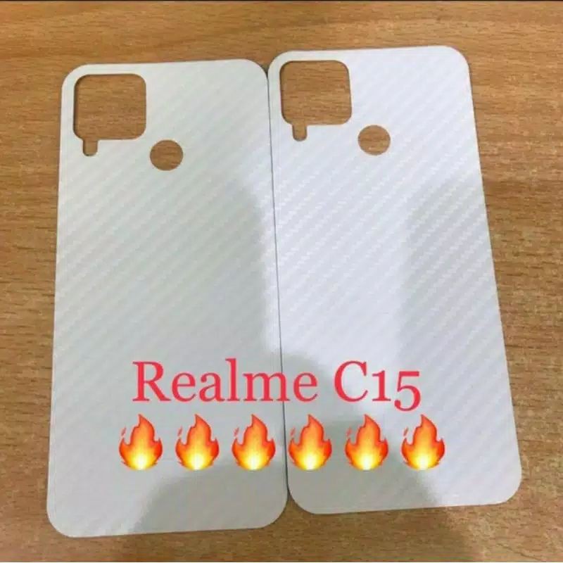 Realme C15 Skin Carbon 3D Fiber - Garskin Karbon Realmi C12 / C15 Stiker Anti Gores Belakang Premium