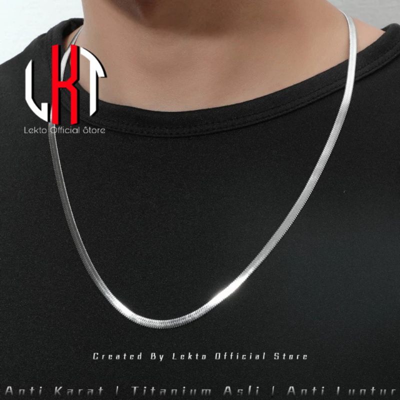 EXTRA DISKON Kalung Titanium Pria Anti Karat Wanita Cowok Unisex Asli Keren Silver Perak Putih Monel