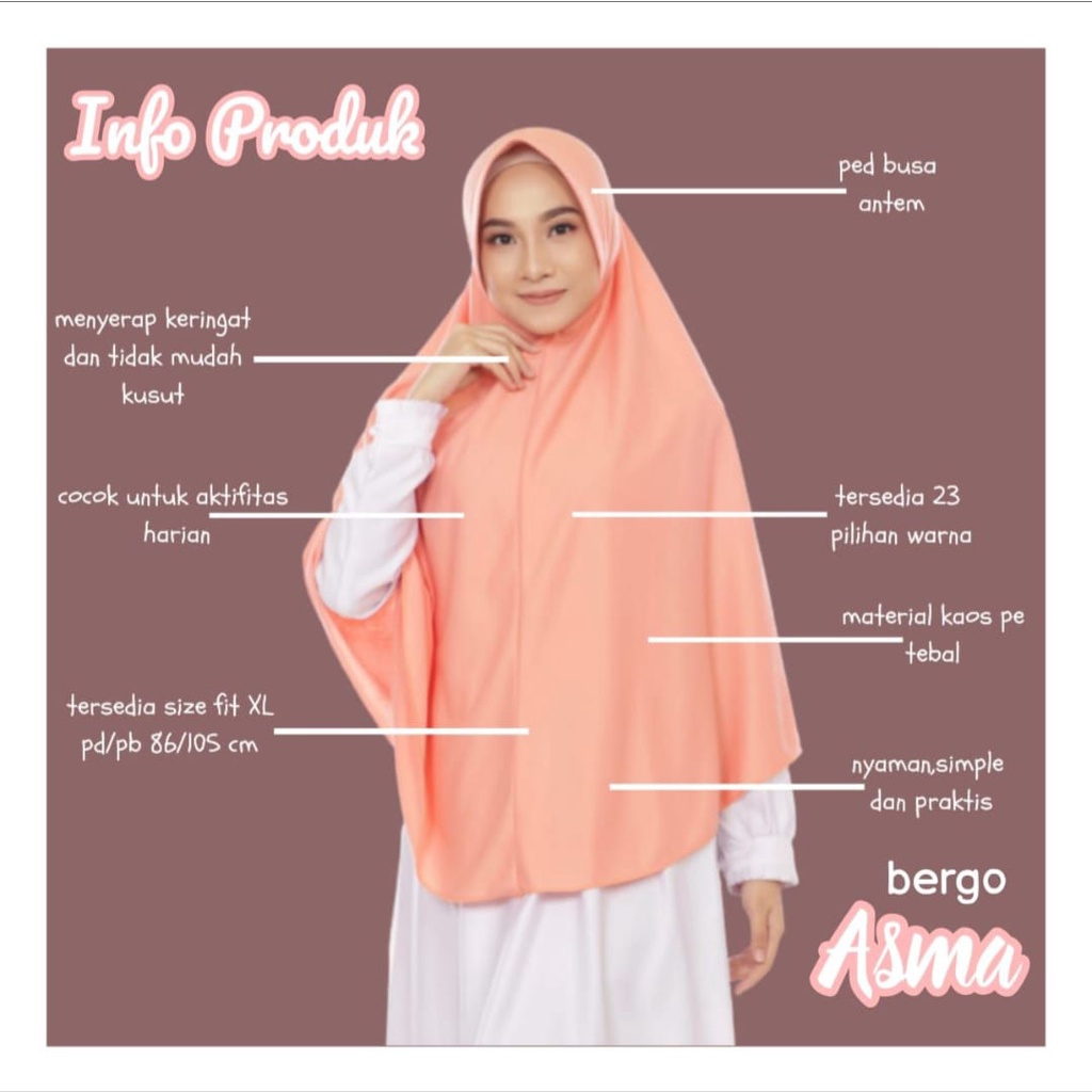 Khimar kaos pe polos non serut asma XXL bergo antem jilbab instan simple krudung syari hijab
