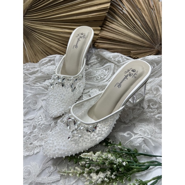 sepatu wedding wanita putih larrisma 7cm kaca