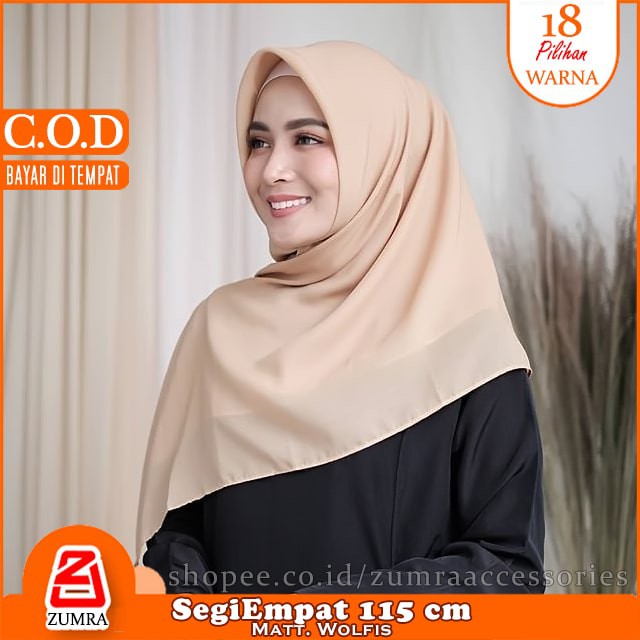 Jilbab Basic Segiempat 115 x 115 cm Matt Wolfis Woolpeach Lebih Tebal Best Quality Grade A