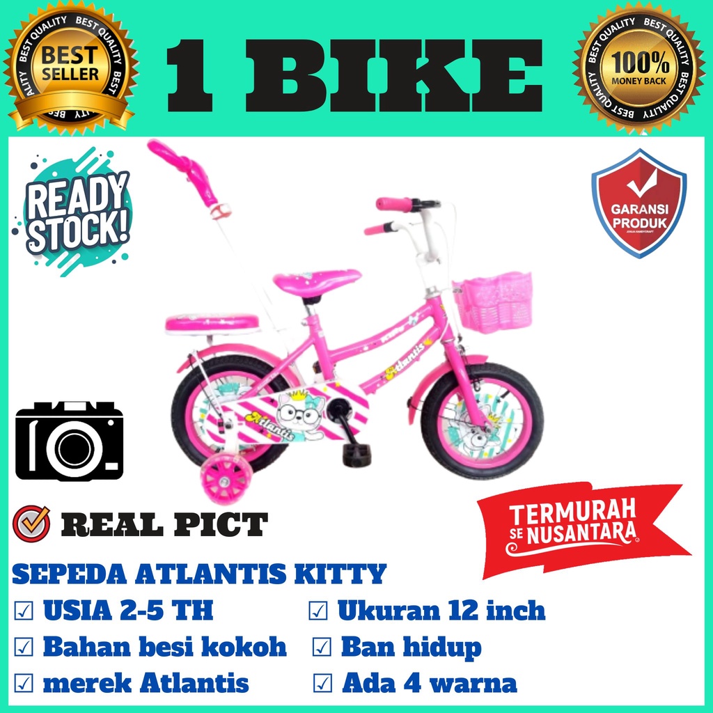 Sepeda anak mini 12" Atlantis KITTY ban pompa + tongkat stir anak  3-5 tahun