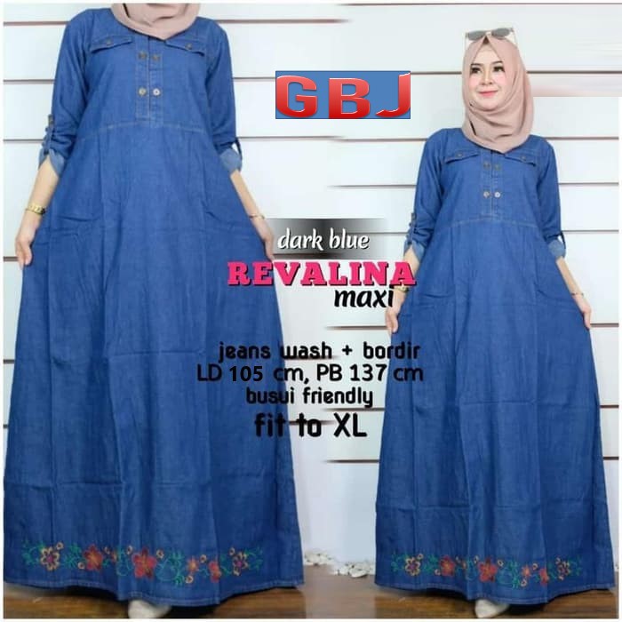 REVALINA MAXI AMIRA DRESS DENIM NAVY JEANS GBM