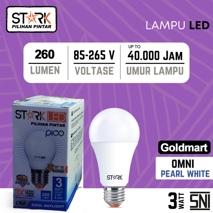 Bohlam Lampu LED 3 Watt STARK E27 Putih Pearl White