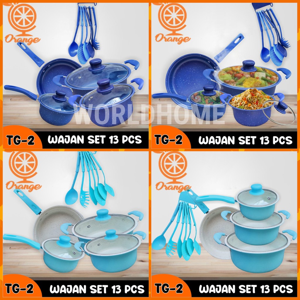 Panci Set Teflon Marble 13 Pcs Cookware Set Tutup Kaca Merk Orange