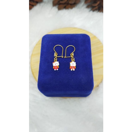 Anting gantung cat Hello Kitty, Perak 925, Sepuh Emas Kuning