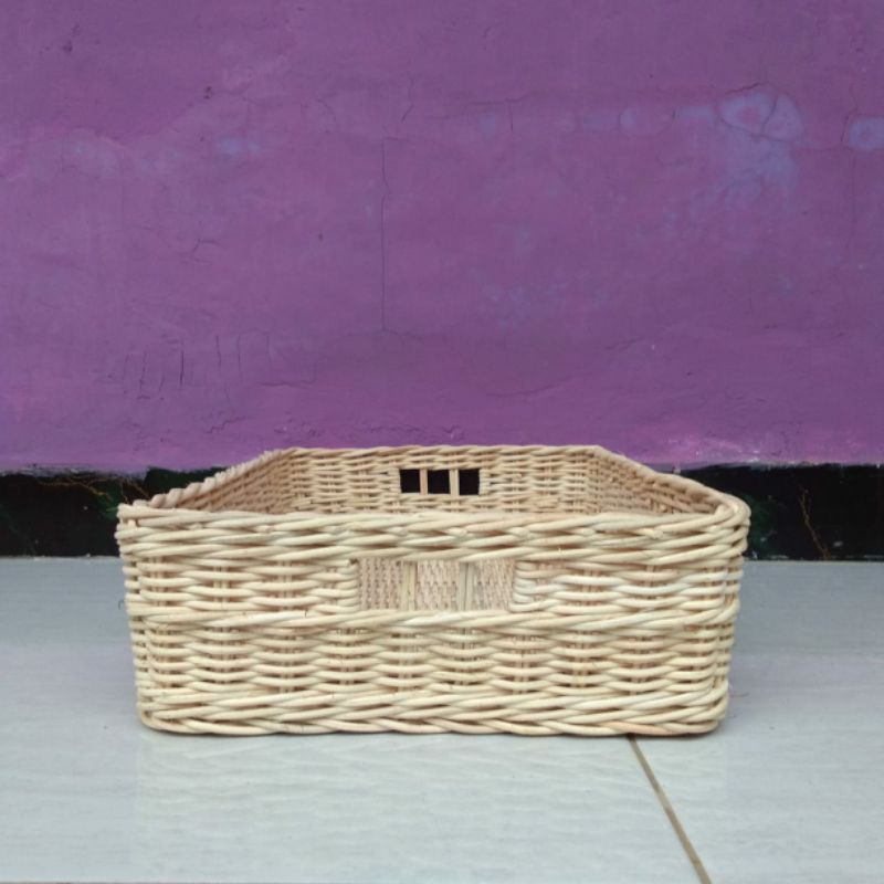 Keranjang rotan persegi kotak panjang nampan besar 38x25x8 cm