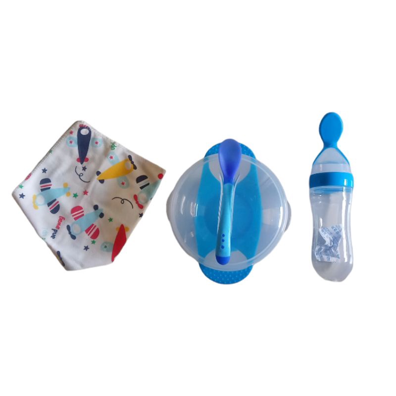 Paket Perlengkapan makan MPASI bayi mangkok sendok sensor panas botol sendok silicone bayi MP-202