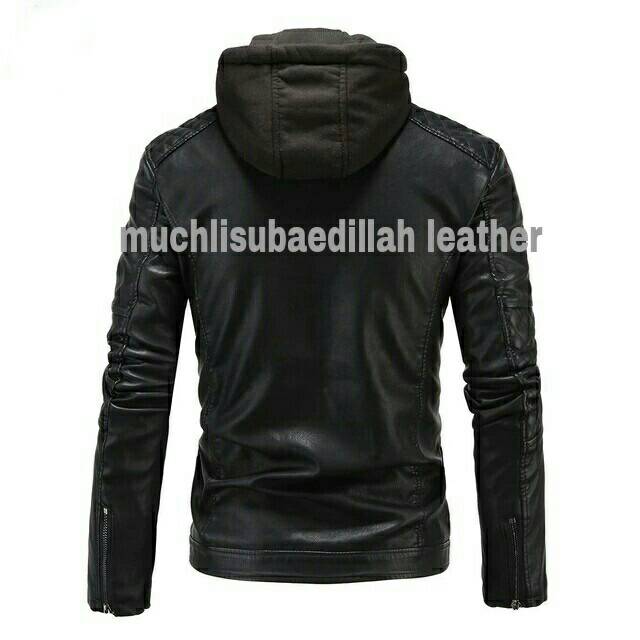 Jaket semi kulit pria hoodie  M208