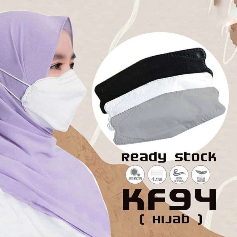 Masker KF94 Hijab Headloop Warna Warni Shrimpink Matcha Murah ISI 10 PCS/Kf94 earloop Warna Hitam Putih Abu isi 10 pcs